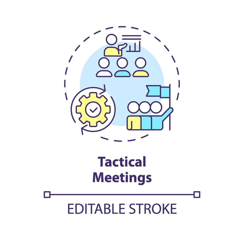 Tactical meetings multi color concept icon. Focused gatherings for discuss, coordinate daily work. Round shape line illustration. Abstract idea. Graphic design. Easy to use in promotional material vector