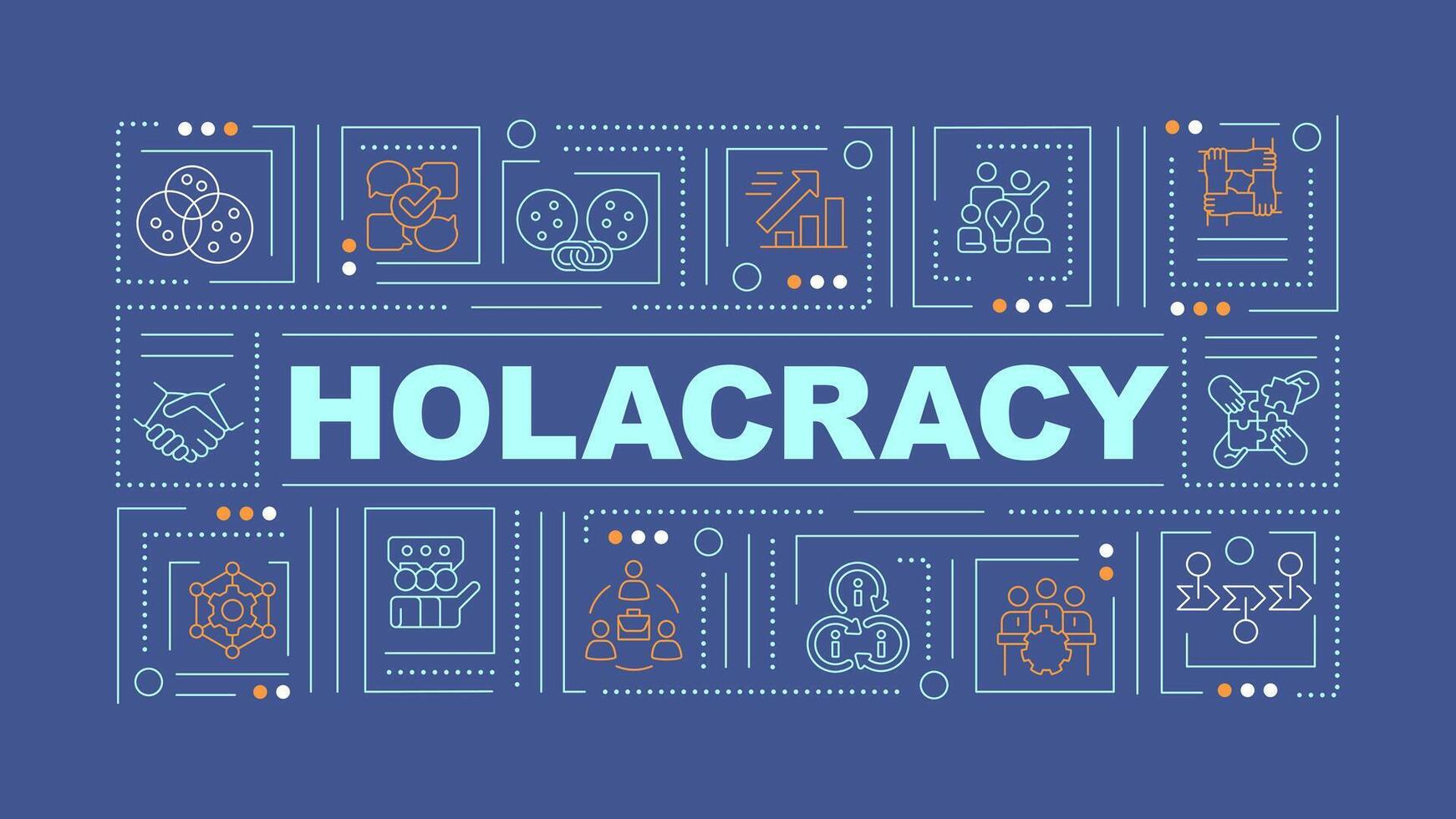 Self management purple text concept. Holacracy structure. Typography banner. Flat design. Vector illustration with title text, editable line icons. Ready to use