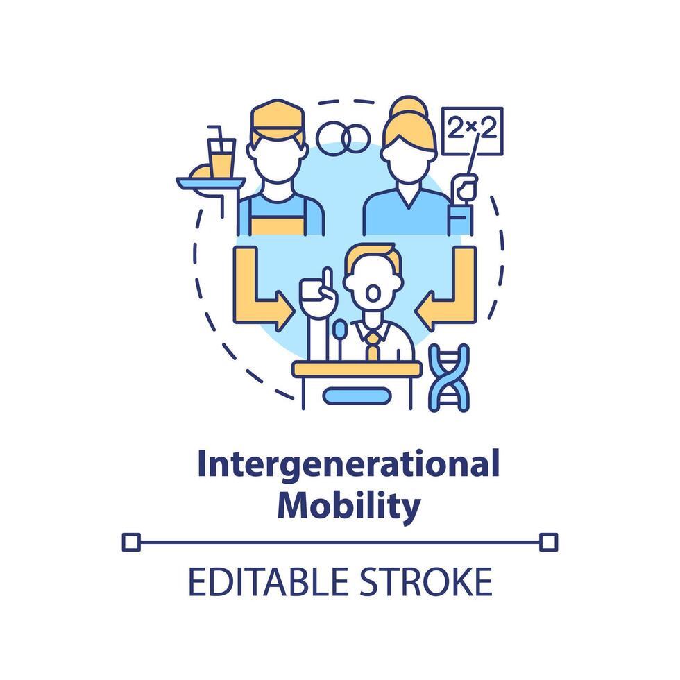 Intergenerational mobility multi color concept icon. Pattern of social mobility. Change social status across generation. Round shape line illustration. Abstract idea. Graphic design. Easy to use vector