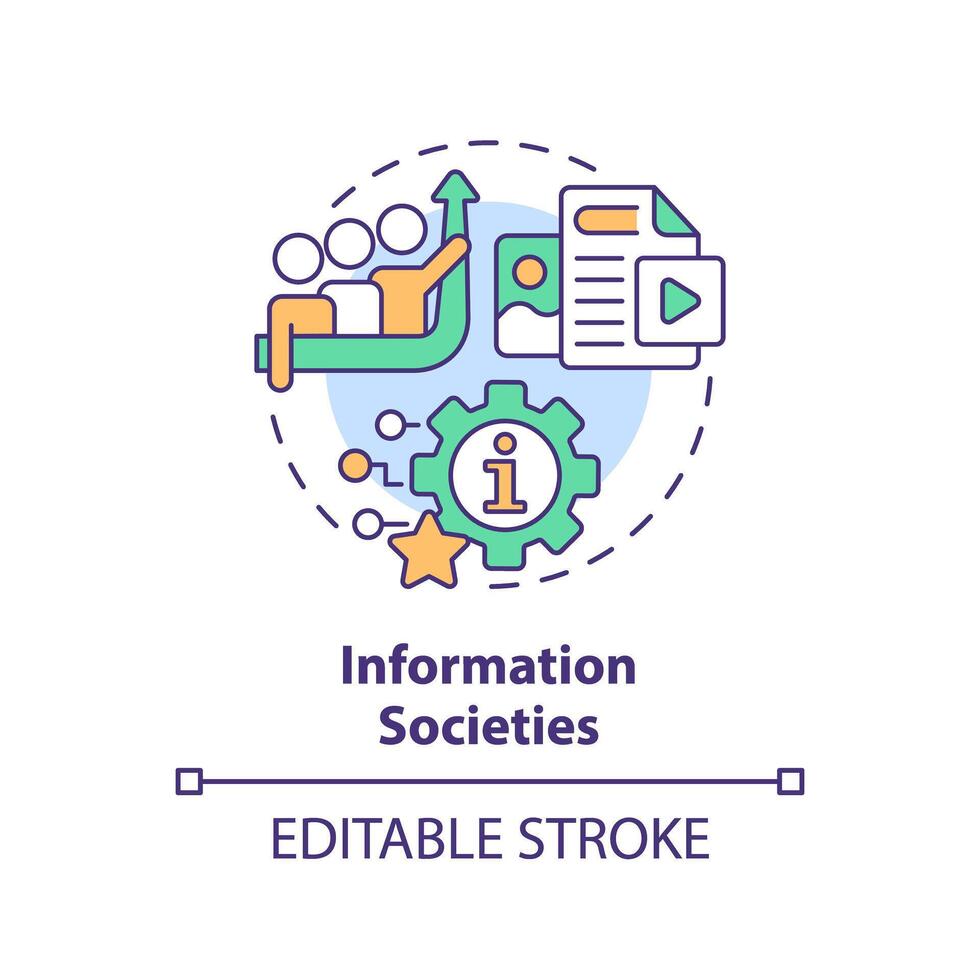 Information societies multi color concept icon. Technological progress. Internet and social media. Round shape line illustration. Abstract idea. Graphic design. Easy to use in article vector