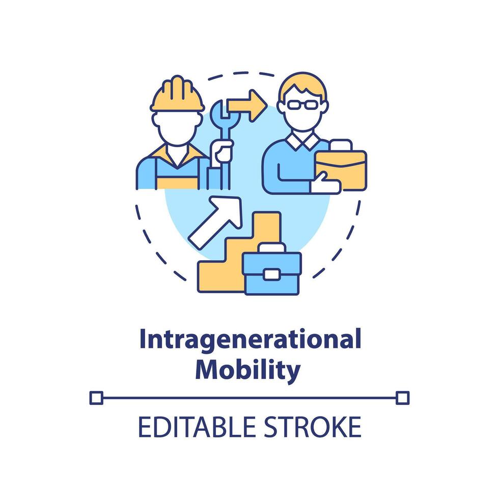 Intragenerational mobility multi color concept icon. Career progression. Shift from blue collar to white collar. Round shape line illustration. Abstract idea. Graphic design. Easy to use vector