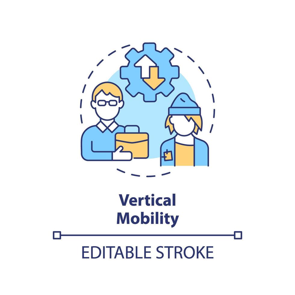 Vertical mobility multi color concept icon. Shift from lower class to middle class. Career and social ladder. Round shape line illustration. Abstract idea. Graphic design. Easy to use vector