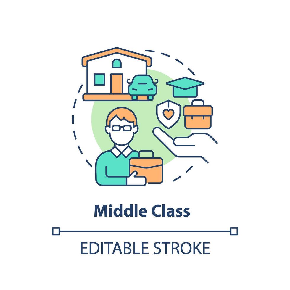 Middle class multi color concept icon. Class system. Professional workforce. Economic stability. Round shape line illustration. Abstract idea. Graphic design. Easy to use in article vector