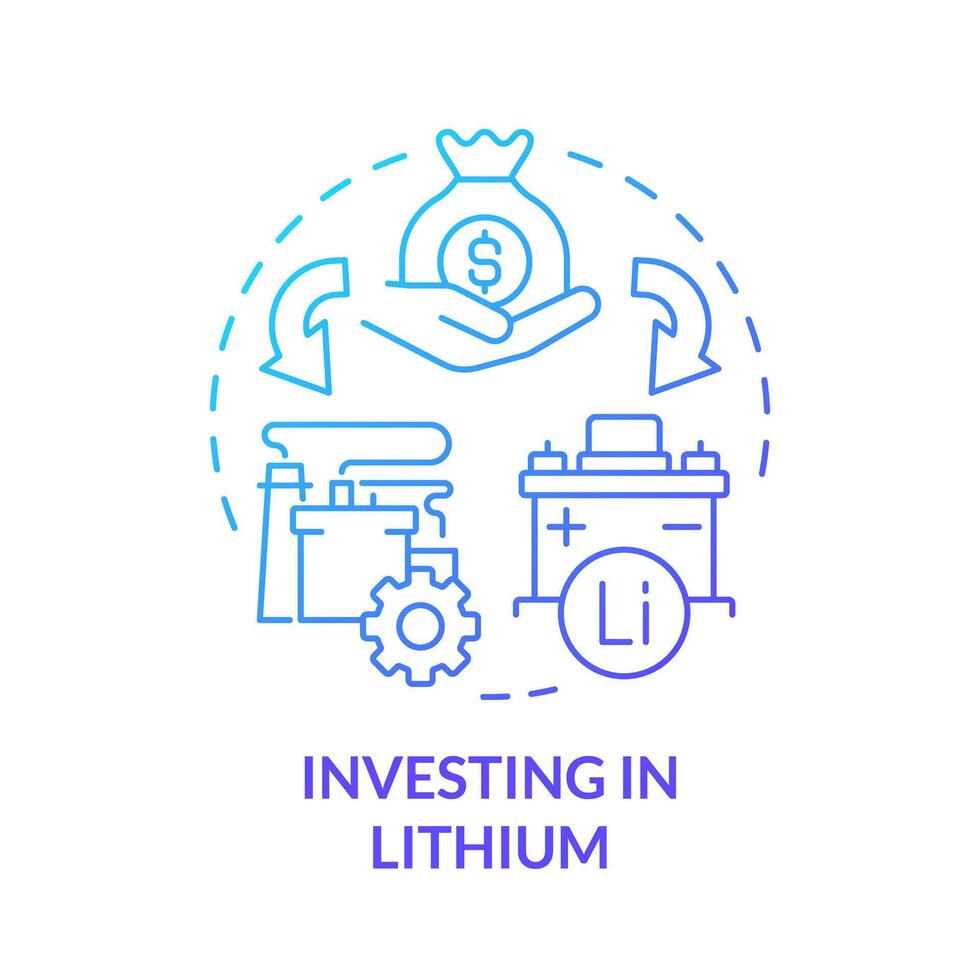 Investing in lithium blue gradient concept icon. Circular economy. Clean energy, decarbonization. Round shape line illustration. Abstract idea. Graphic design. Easy to use in brochure, booklet vector