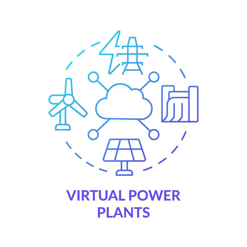 Virtual power plants blue gradient concept icon. Ecofriendly generation facilities. Renewable energy parks. Round shape line illustration. Abstract idea. Graphic design. Easy to use in brochure vector