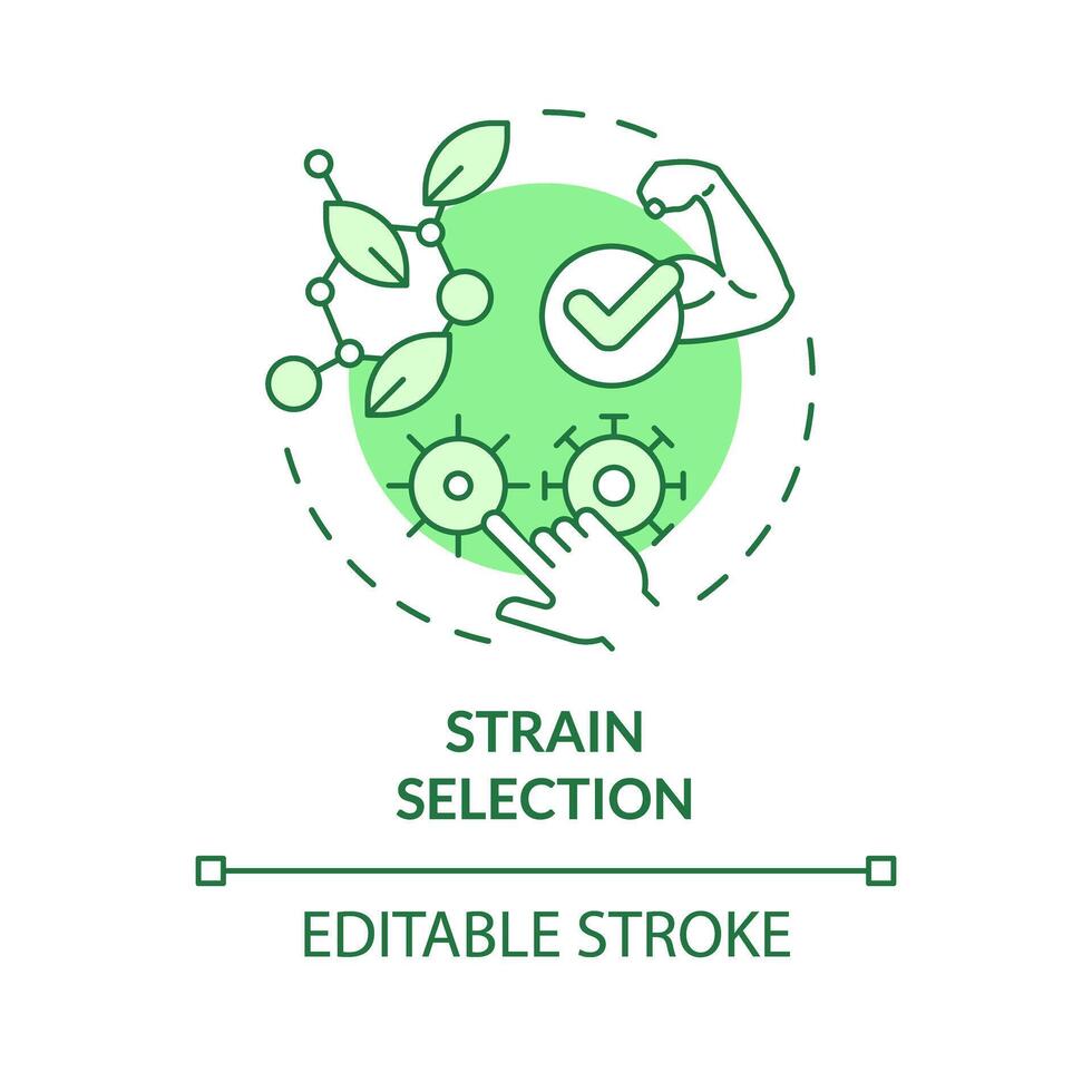 Strain selection green concept icon. Selective agriculture, seed modification. Genetic modification. Round shape line illustration. Abstract idea. Graphic design. Easy to use in blog post vector