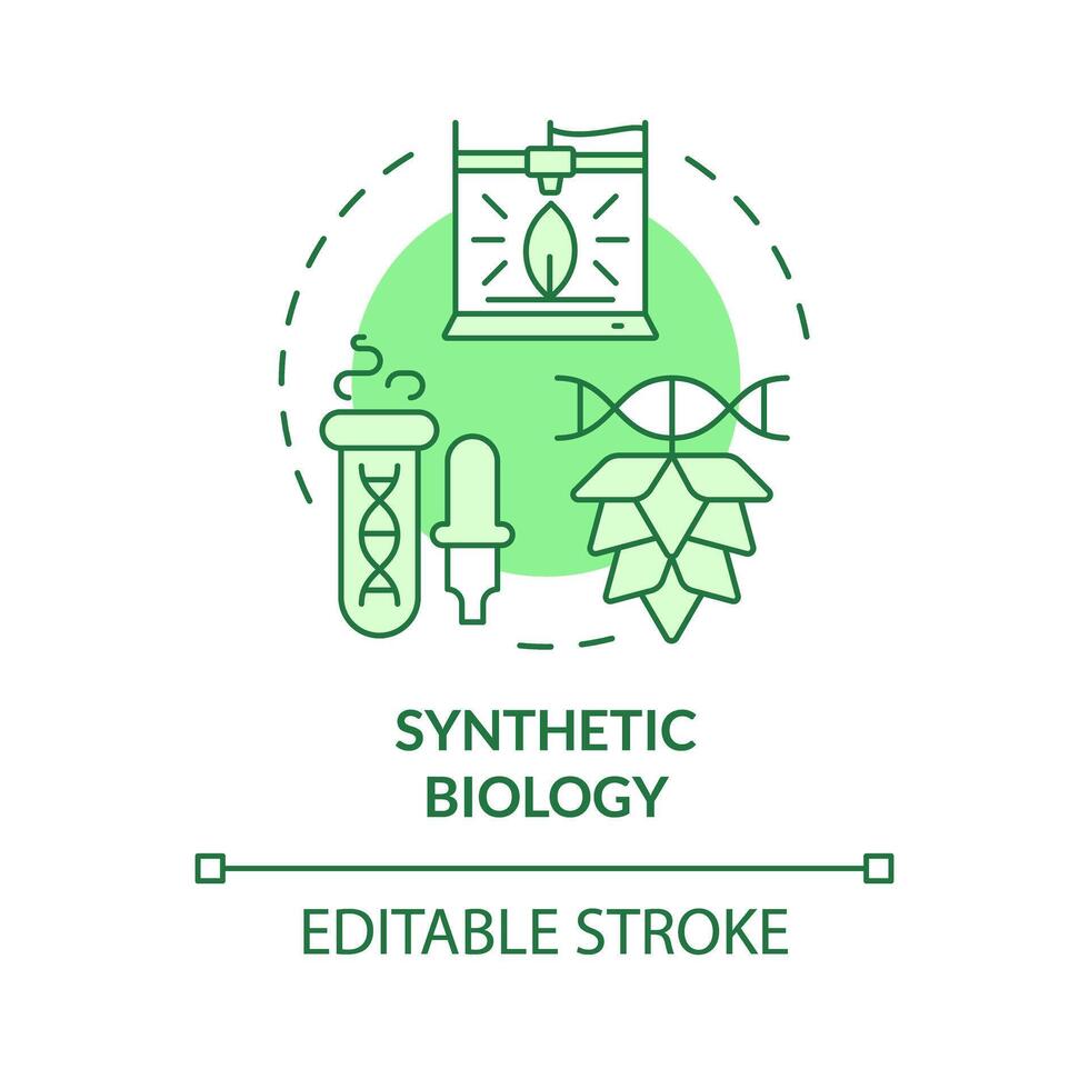 Synthetic biology green concept icon. Synthetic organisms, hybrid agriculture. Bioengineering cultivation. Round shape line illustration. Abstract idea. Graphic design. Easy to use in article vector