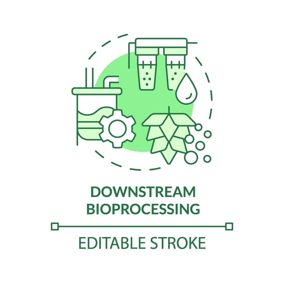 Downstream bioprocessing green concept icon. Microorganisms filtration. Genetic modification, crop improvement. Round shape line illustration. Abstract idea. Graphic design. Easy to use vector