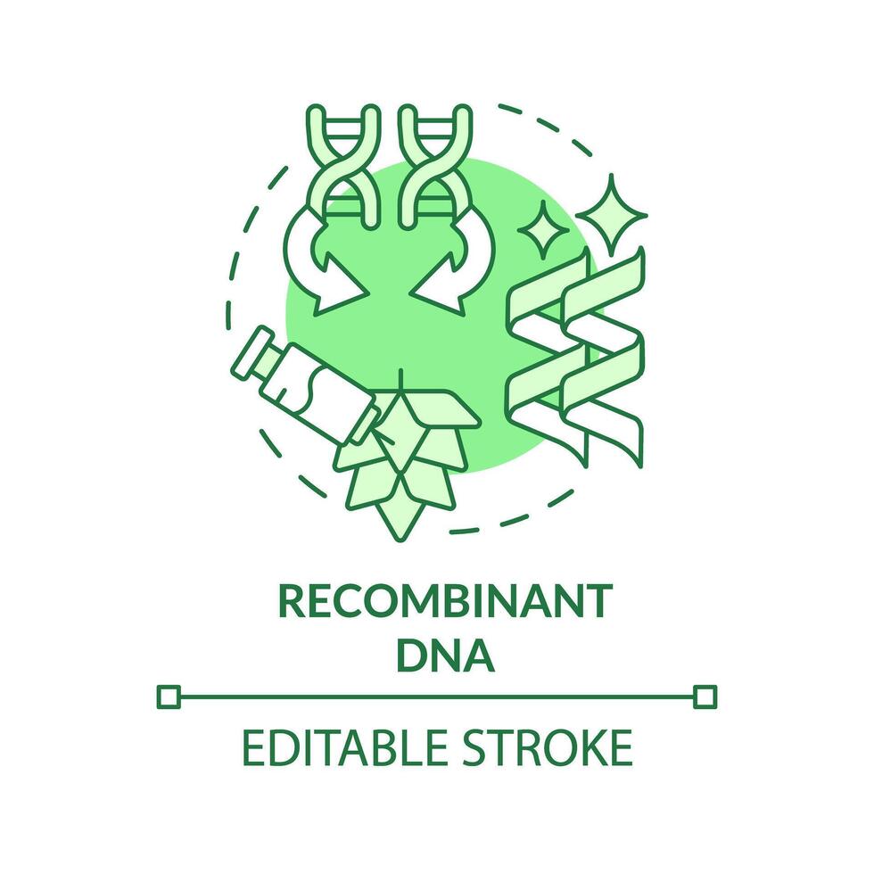 Recombinant DNA green concept icon. Genome sequencing, rna interference. Crop improvement. Round shape line illustration. Abstract idea. Graphic design. Easy to use in article, blog post vector