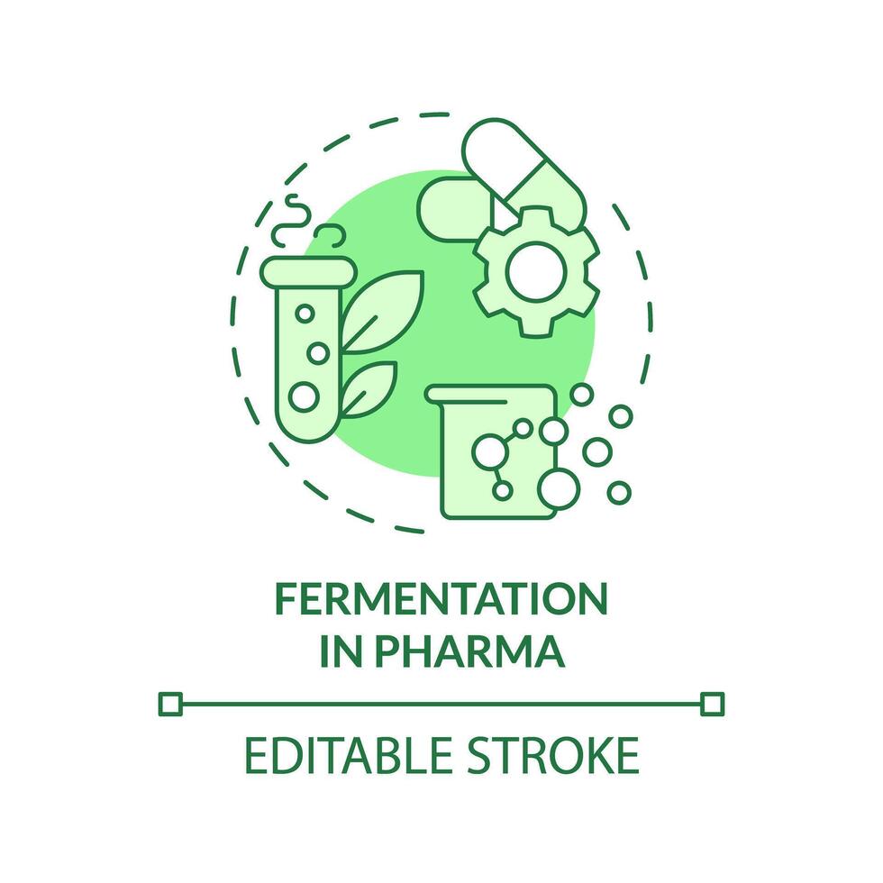 Fermentation in pharma green concept icon. Pharmaceutical industry, antibiotics production. Round shape line illustration. Abstract idea. Graphic design. Easy to use in article, blog post vector