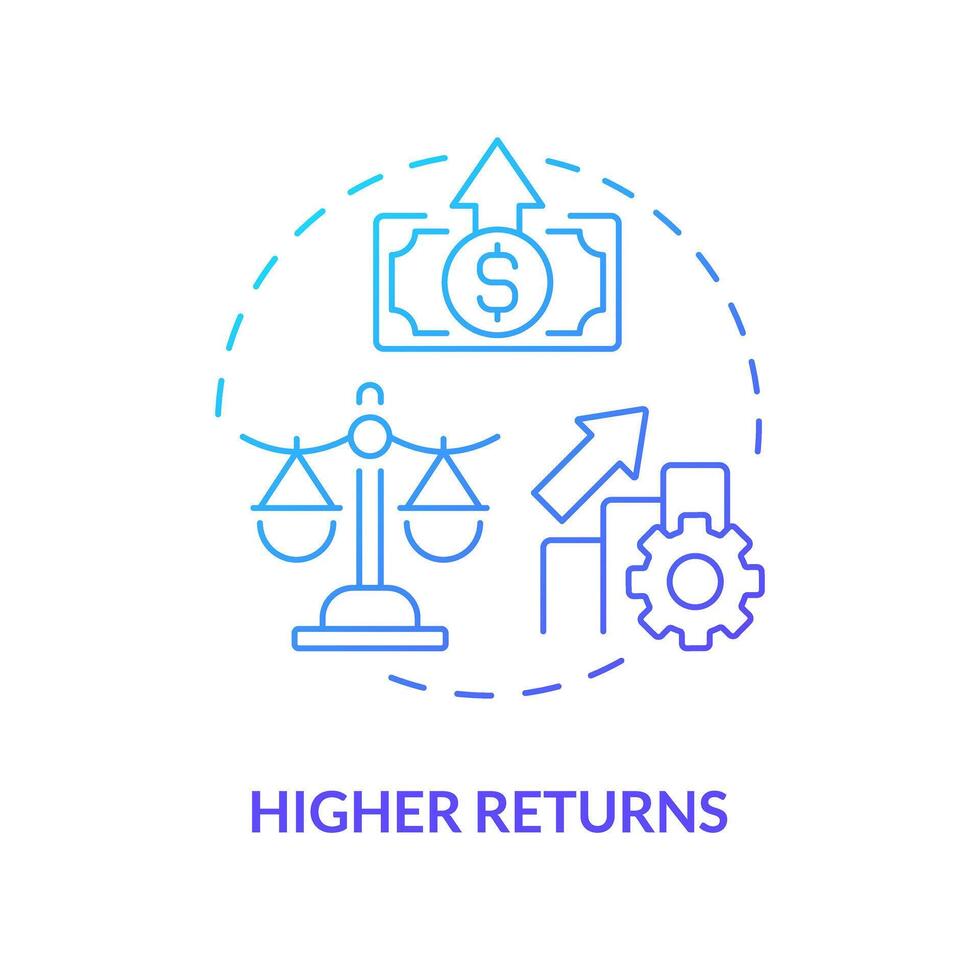 Higher returns blue gradient concept icon. Effective investment management. Peer-to-peer lending. Profits. Round shape line illustration. Abstract idea. Graphic design. Easy to use in marketing vector