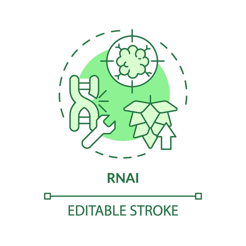 RNAi green concept icon. Rna interference. Genetic modification. Microorganism bioengineering. Round shape line illustration. Abstract idea. Graphic design. Easy to use in article, blog post vector
