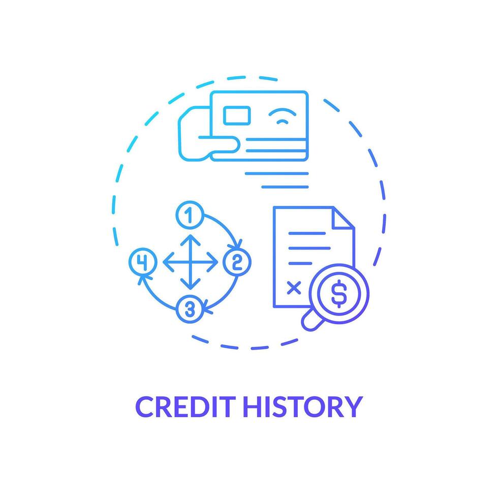 Credit history blue gradient concept icon. Credit card accounts information, loans, repayment records. Round shape line illustration. Abstract idea. Graphic design. Easy to use in marketing vector