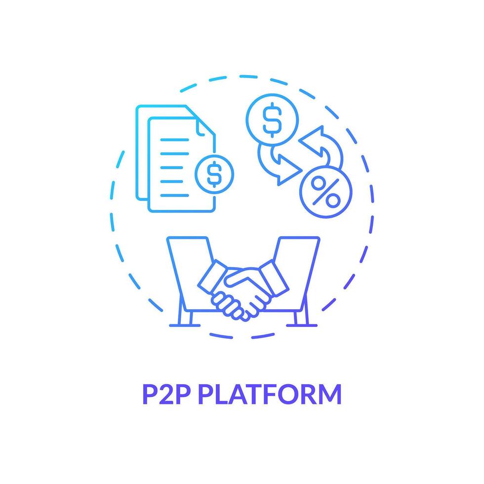 P2P platform blue gradient concept icon. Searching and connecting borrowers and lenders. Round shape line illustration. Abstract idea. Graphic design. Easy to use in marketing vector