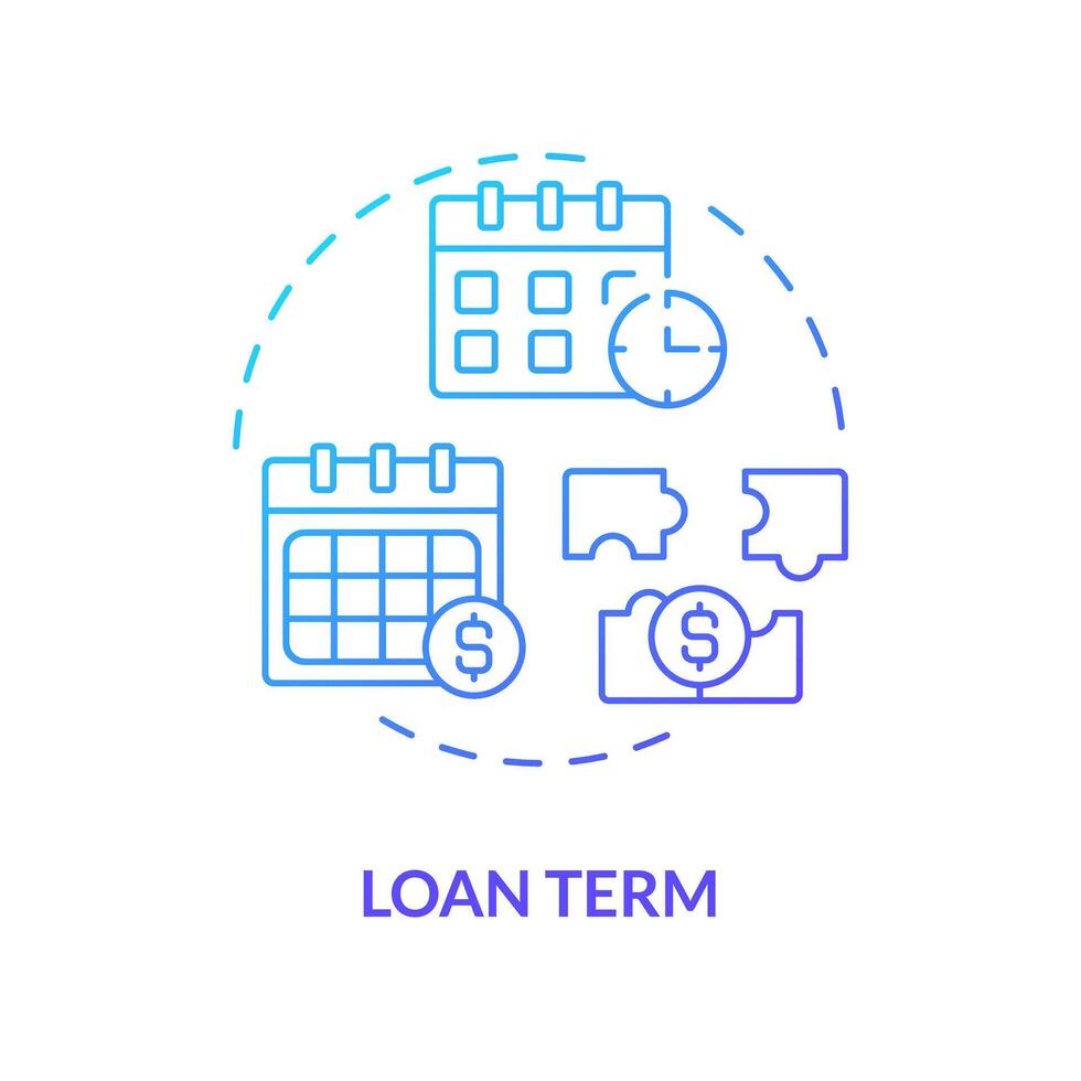 Loan term blue gradient concept icon. Borrowers repayment schedule and total amount of interest. Round shape line illustration. Abstract idea. Graphic design. Easy to use in marketing vector