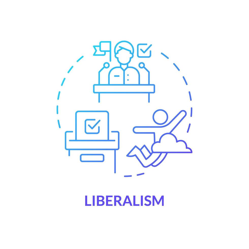 Liberalism ideology blue gradient concept icon. Political idea, individual rights. Press freedom, free of speech. Round shape line illustration. Abstract idea. Graphic design. Easy to use vector