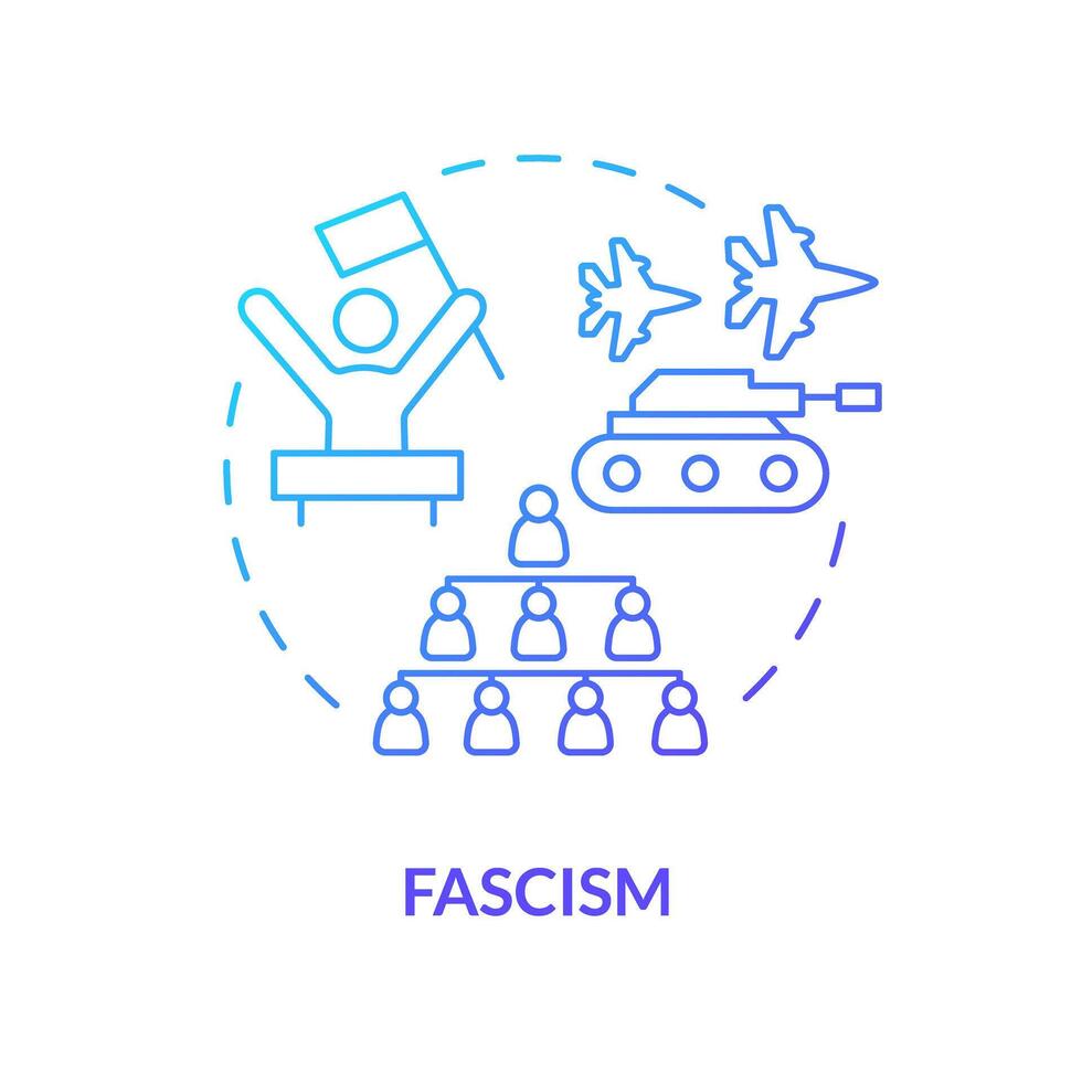 Faschism ideology blue gradient concept icon. Militaristic politic, dictatorship regime. Discrimination policy, autocracy. Round shape line illustration. Abstract idea. Graphic design. Easy to use vector