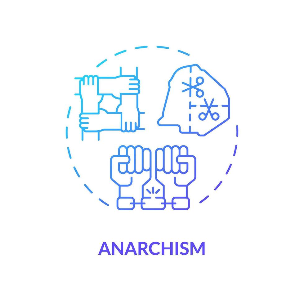 Anarchism political movement blue gradient concept icon. Decentralization policy. Classless autonomy. Individual freedom. Round shape line illustration. Abstract idea. Graphic design. Easy to use vector