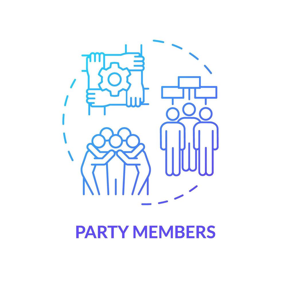 Political party members blue gradient concept icon. Government structure. Social policy, public administration. Round shape line illustration. Abstract idea. Graphic design. Easy to use vector