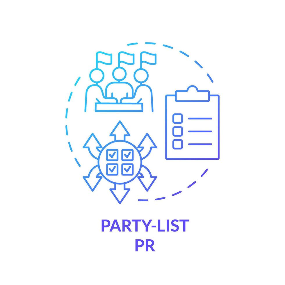 Party-list PR blue gradient concept icon. Democracy election, lobbying. Electoral voting system. Government structure. Round shape line illustration. Abstract idea. Graphic design. Easy to use vector