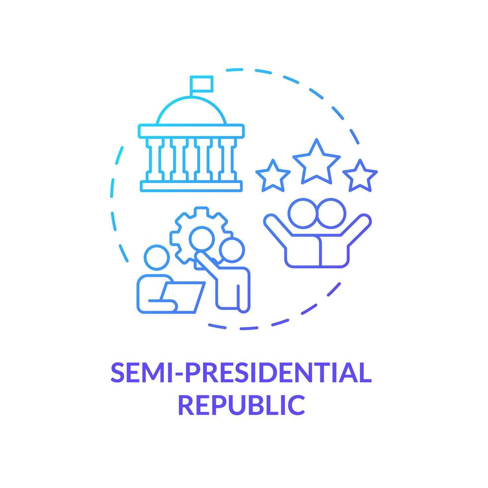 Semi-presidential republic blue gradient concept icon. Presidential, parliamentary structure. Federal government politics. Round shape line illustration. Abstract idea. Graphic design. Easy to use vector