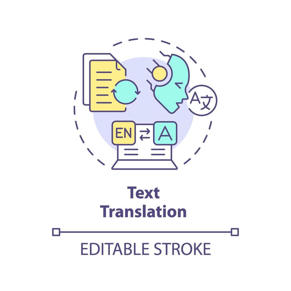 Text translation multi color concept icon. Artificial language translate. Data processing. Round shape line illustration. Abstract idea. Graphic design. Easy to use in infographic, presentation vector