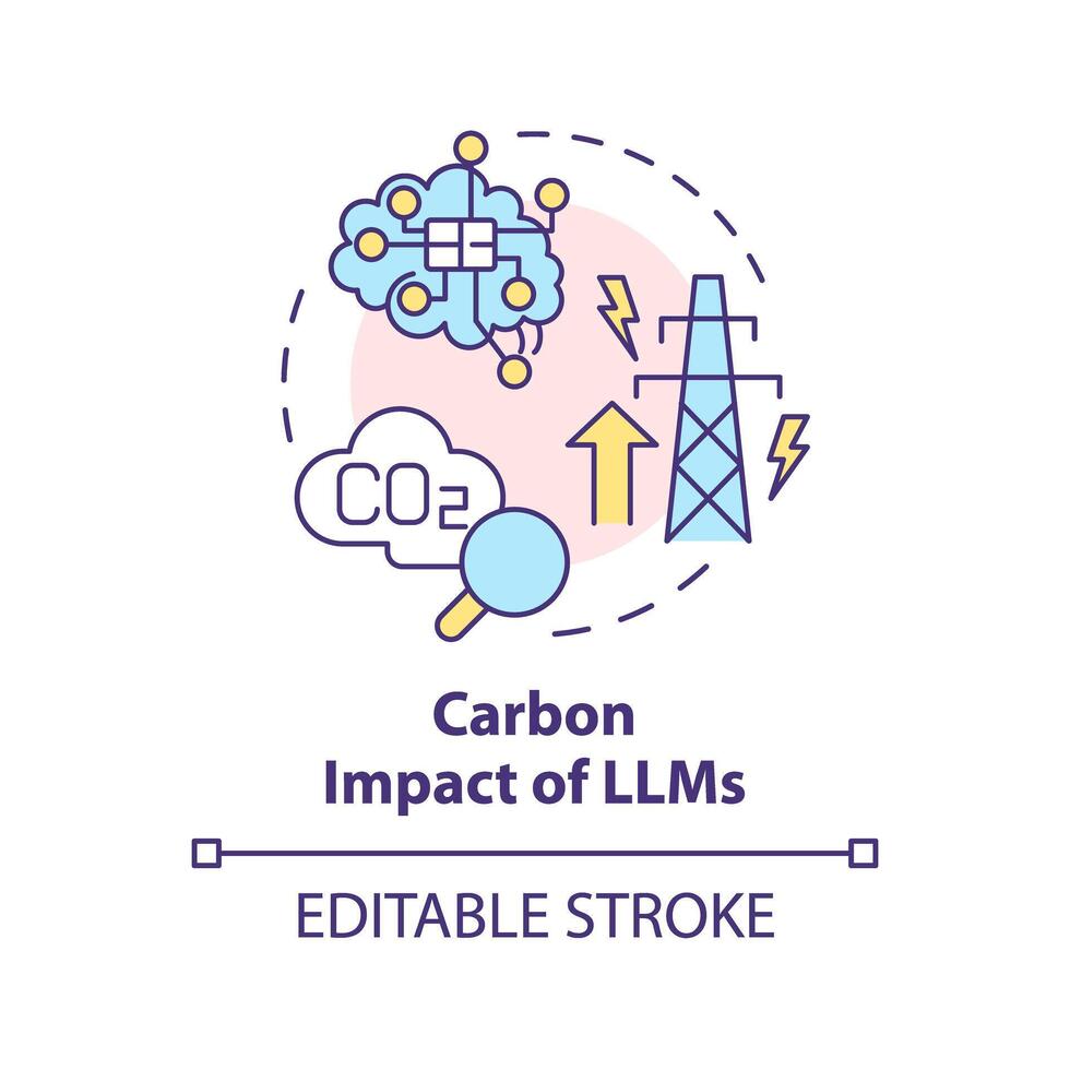 LLMs carbon impact multi color concept icon. Artificial intelligence environmental impact. Round shape line illustration. Abstract idea. Graphic design. Easy to use in infographic, presentation vector