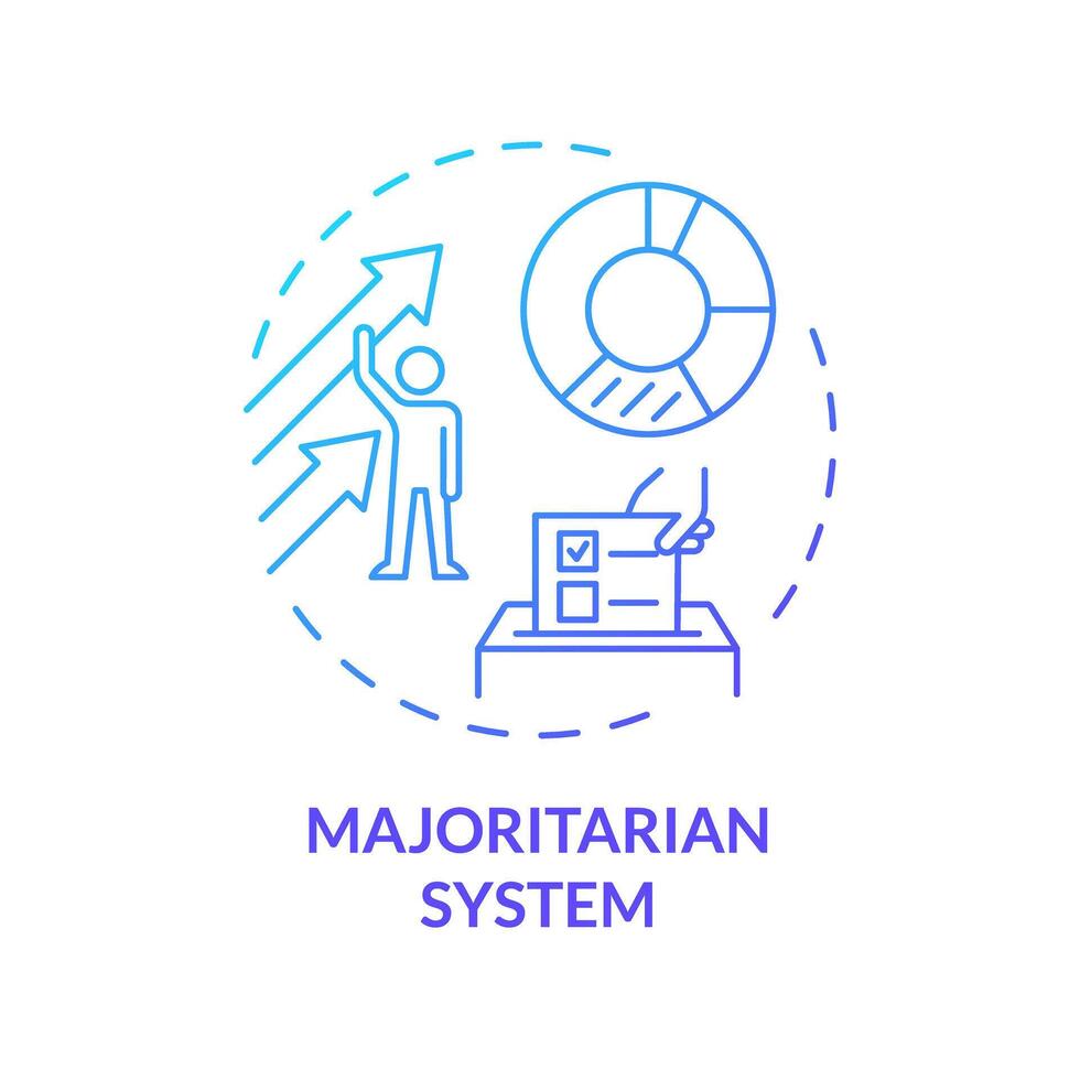 Majoritarian system blue gradient concept icon. Politician majority, voting electoral system. Election candidate selection. Round shape line illustration. Abstract idea. Graphic design. Easy to use vector