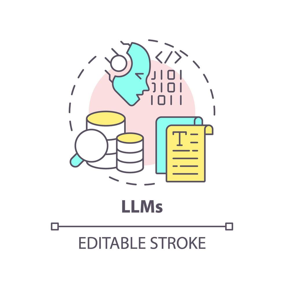 LLM artificial intelligence multi color concept icon. Content generation, chatbot. Round shape line illustration. Abstract idea. Graphic design. Easy to use infographic, presentation vector