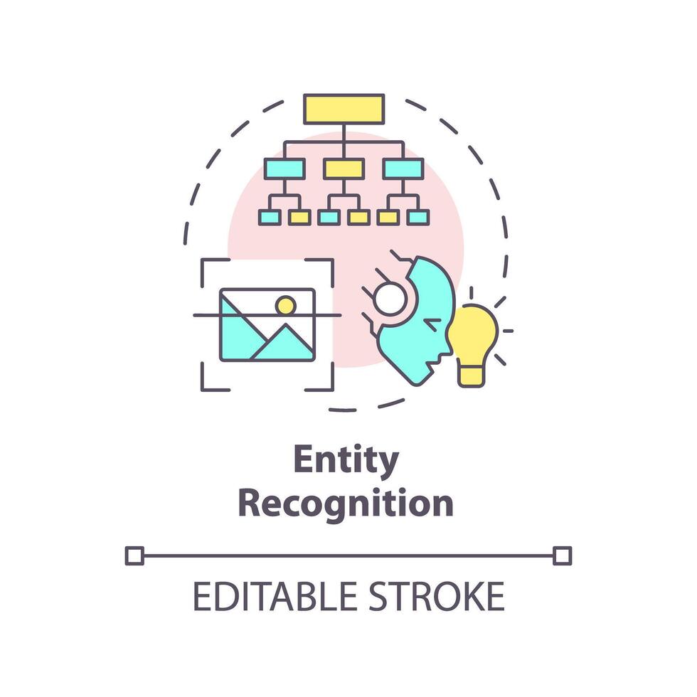 Entity recognition multi color concept icon. Image recognition, information hierarchy. Round shape line illustration. Abstract idea. Graphic design. Easy to use in infographic, presentation vector