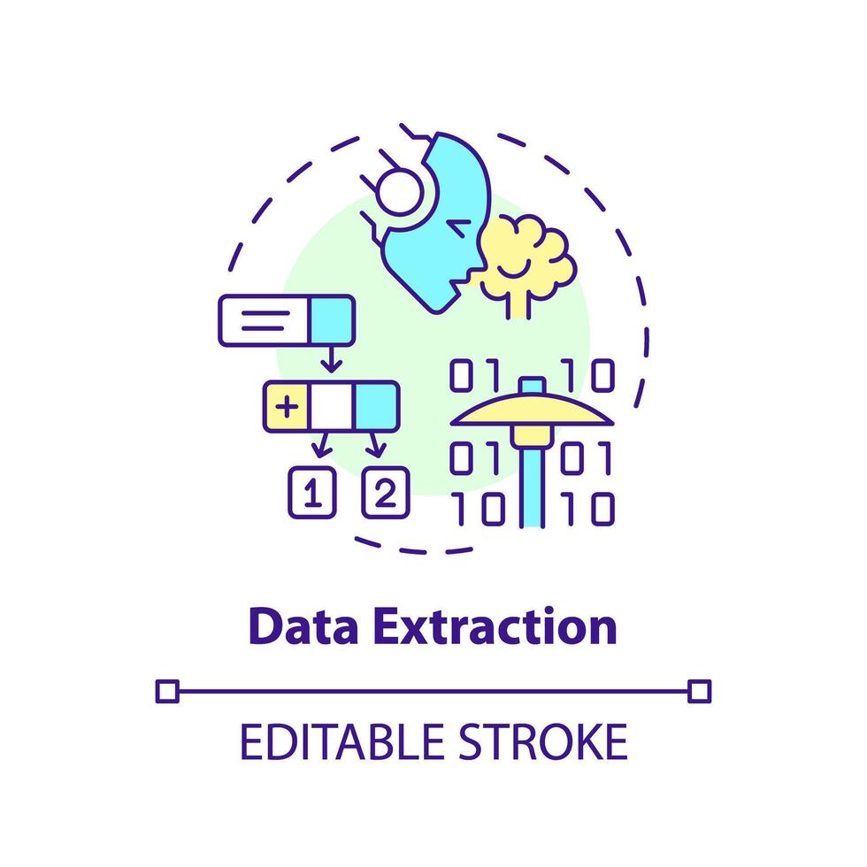 Data extraction multi color concept icon. Artificial intelligence, etl process. Document analysis. Round shape line illustration. Abstract idea. Graphic design. Easy to use in infographic vector