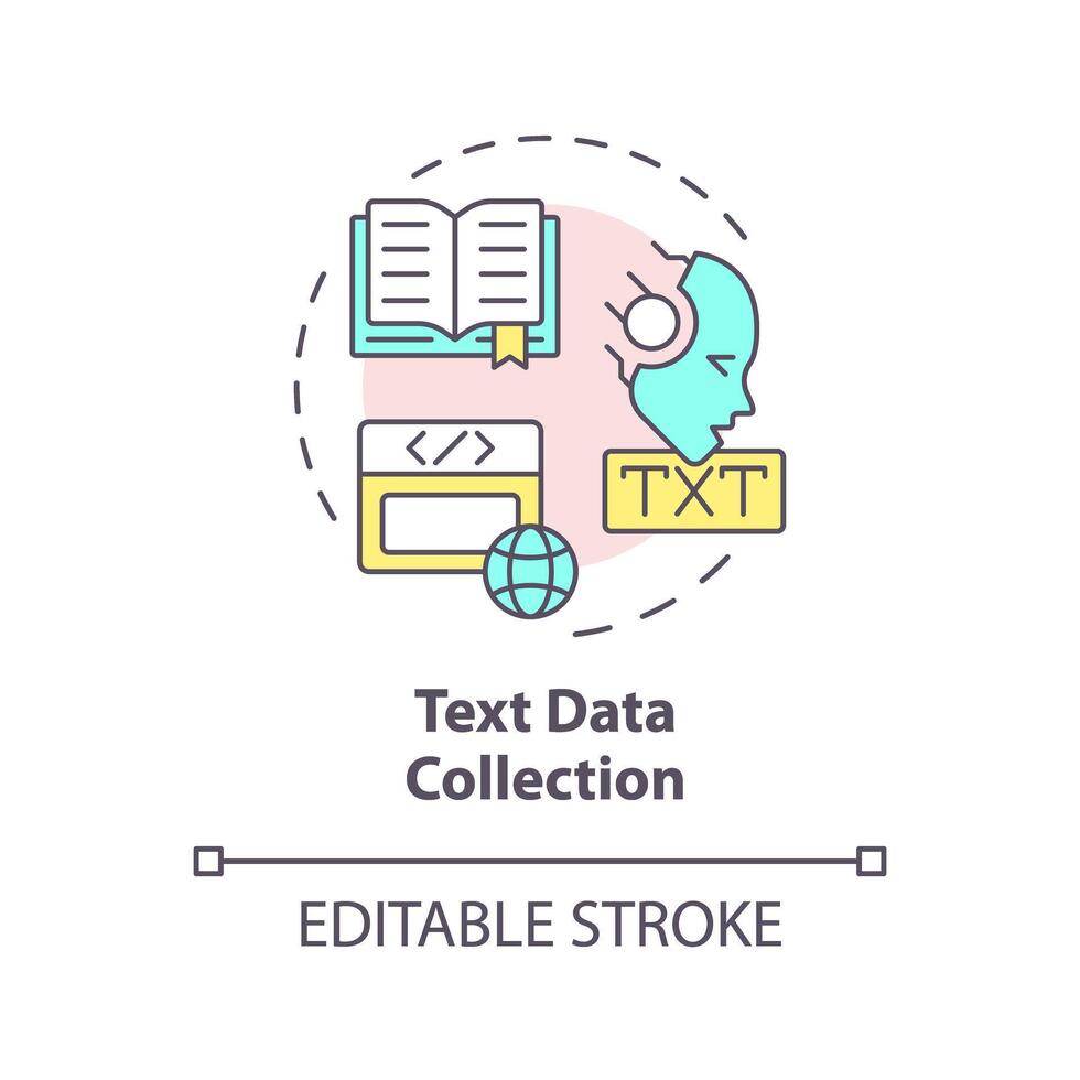 Text data collection multi color concept icon. Intelligence gathering, dataset. Round shape line illustration. Abstract idea. Graphic design. Easy to use in infographic, presentation vector