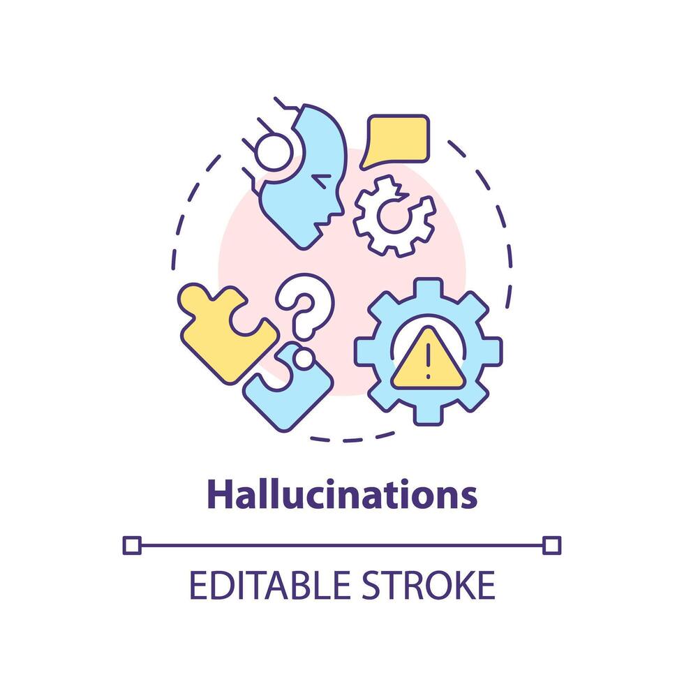 Digital hallucinations multi color concept icon. Machine learning issues. Virtual assistant incorrect output. Round shape line illustration. Abstract idea. Graphic design. Easy to use in infographic vector