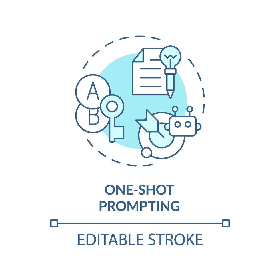 One shot prompting soft blue concept icon. Prompt engineering technique. Minimal context. Single example. Round shape line illustration. Abstract idea. Graphic design. Easy to use in article vector