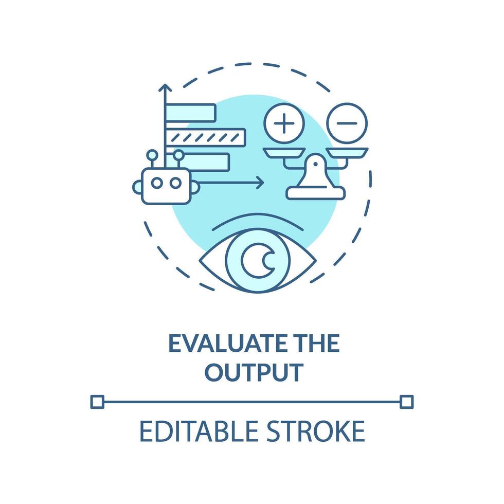 evaluar salida suave azul concepto icono. rápido ingeniería. evaluar respuesta de ai modelo. eficaz instrucción. redondo forma línea ilustración. resumen idea. gráfico diseño. fácil a utilizar en artículo vector