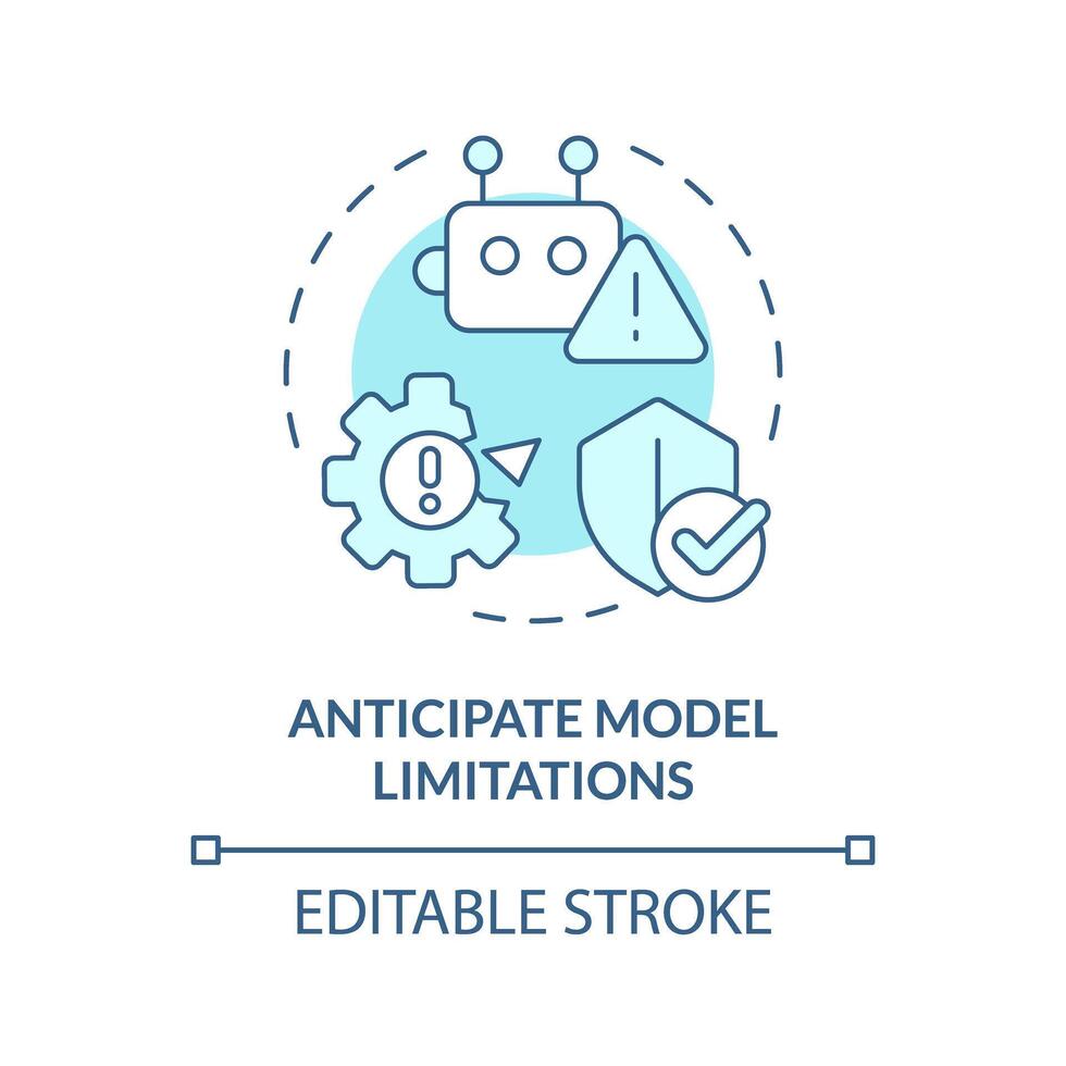 Anticipate model limitations soft blue concept icon. Prompt engineering tips. Keep in mind restrictions. Round shape line illustration. Abstract idea. Graphic design. Easy to use in article vector