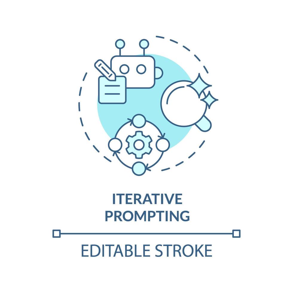 Iterative prompting soft blue concept icon. Prompt engineering technique. Elaborate topic. Follow up questions. Round shape line illustration. Abstract idea. Graphic design. Easy to use in article vector