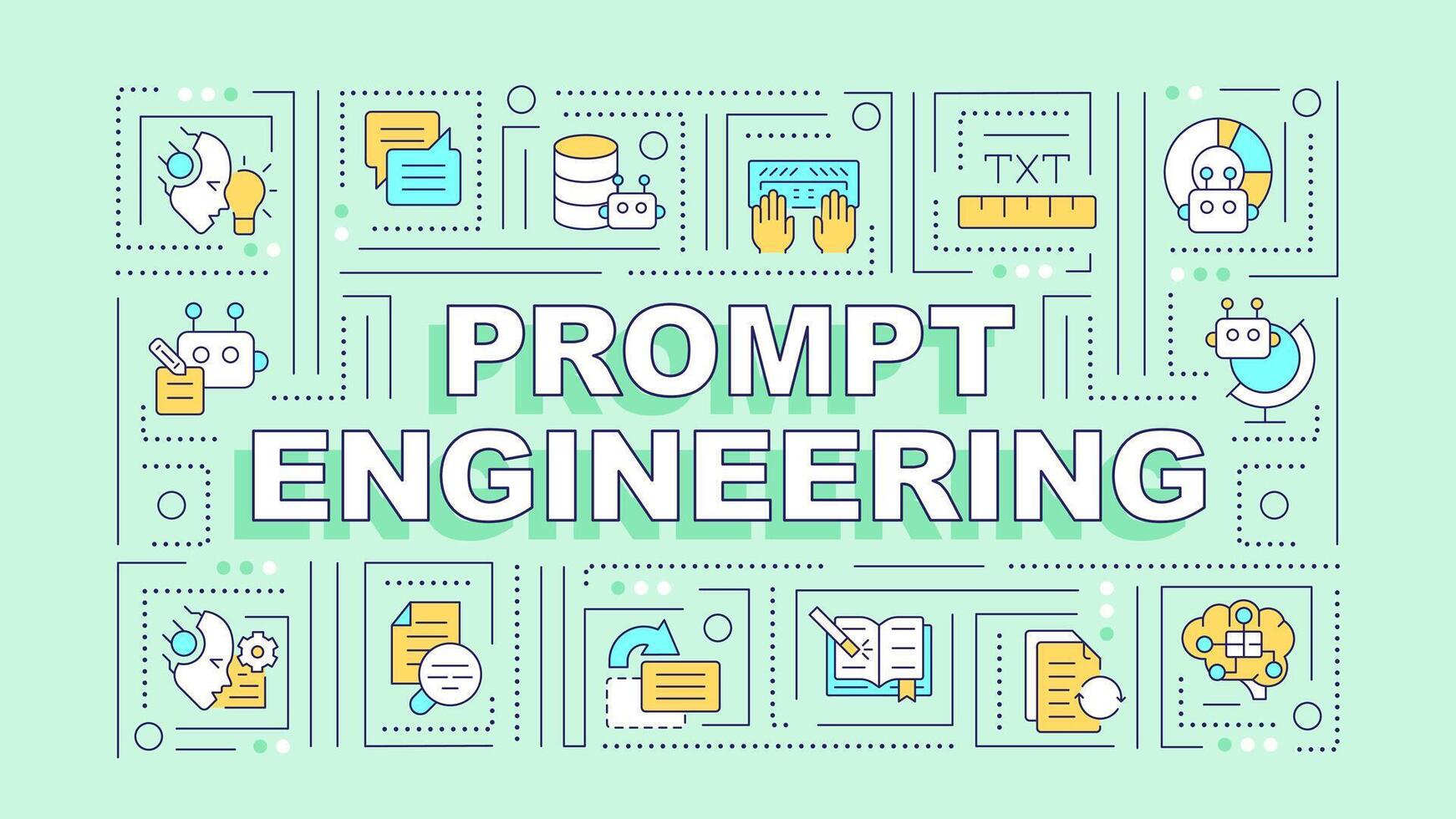 Prompt engineering green word concept. Instruction for ai model. Typography banner. Flat design. Vector illustration with title text, editable line icons. Ready to use