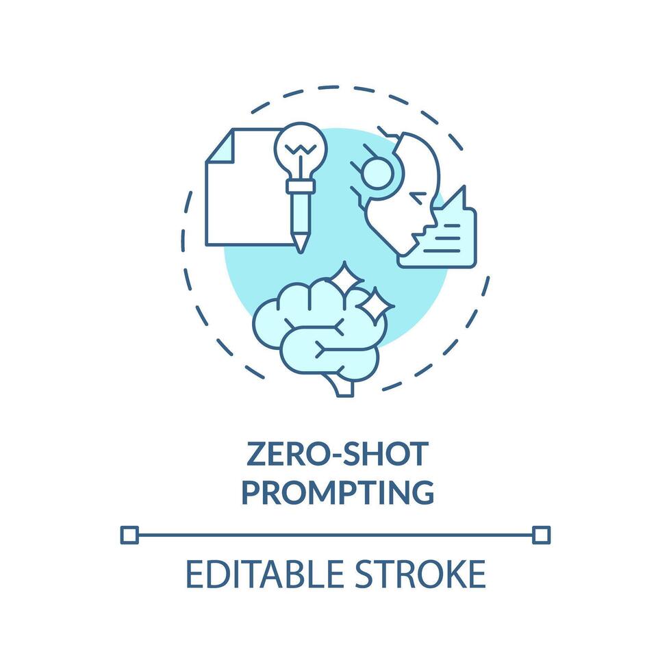 Zero shot prompting soft blue concept icon. Prompt engineering. Provide with no examples. Simple questions. Round shape line illustration. Abstract idea. Graphic design. Easy to use in article vector