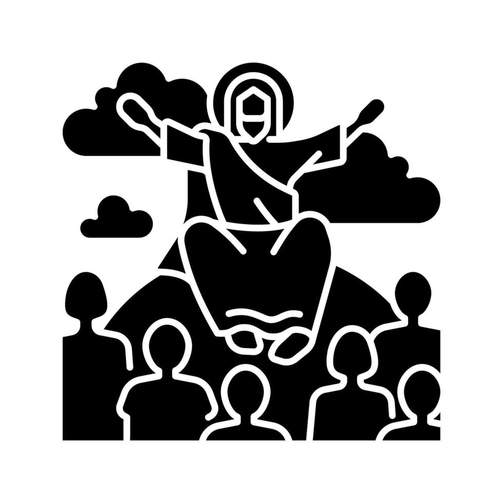 Sermon on mount black glyph icon. Jesus Christ and disciples. Moral teachings. New testament. Biblical scene. Silhouette symbol on white space. Solid pictogram. Vector isolated illustration