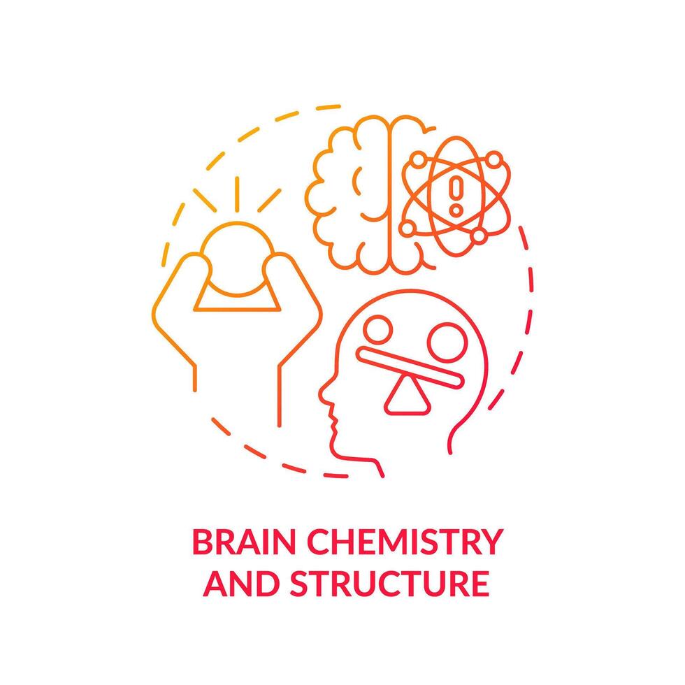 Brain chemistry and structure red gradient concept icon. Nervous system. Round shape line illustration. Abstract idea. Graphic design. Easy to use in infographic, presentation, brochure, booklet vector