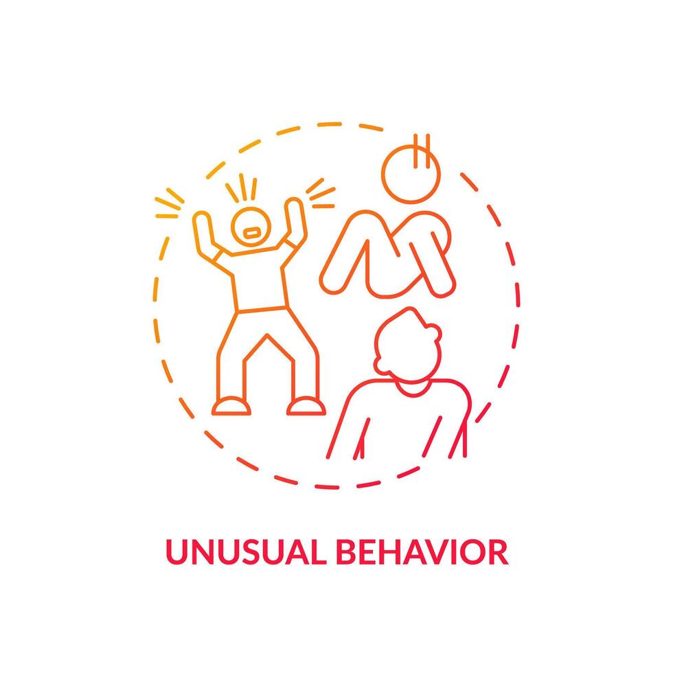 Unusual, abnormal behaviour red gradient concept icon. Social issues. Round shape line illustration. Abstract idea. Graphic design. Easy to use in infographic, presentation, brochure, booklet vector