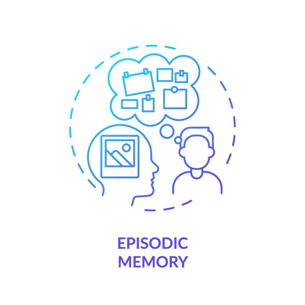 Episodic memory, adhd blue gradient concept icon. Brain processing issues. Round shape line illustration. Abstract idea. Graphic design. Easy to use in infographic, presentation, brochure, booklet vector