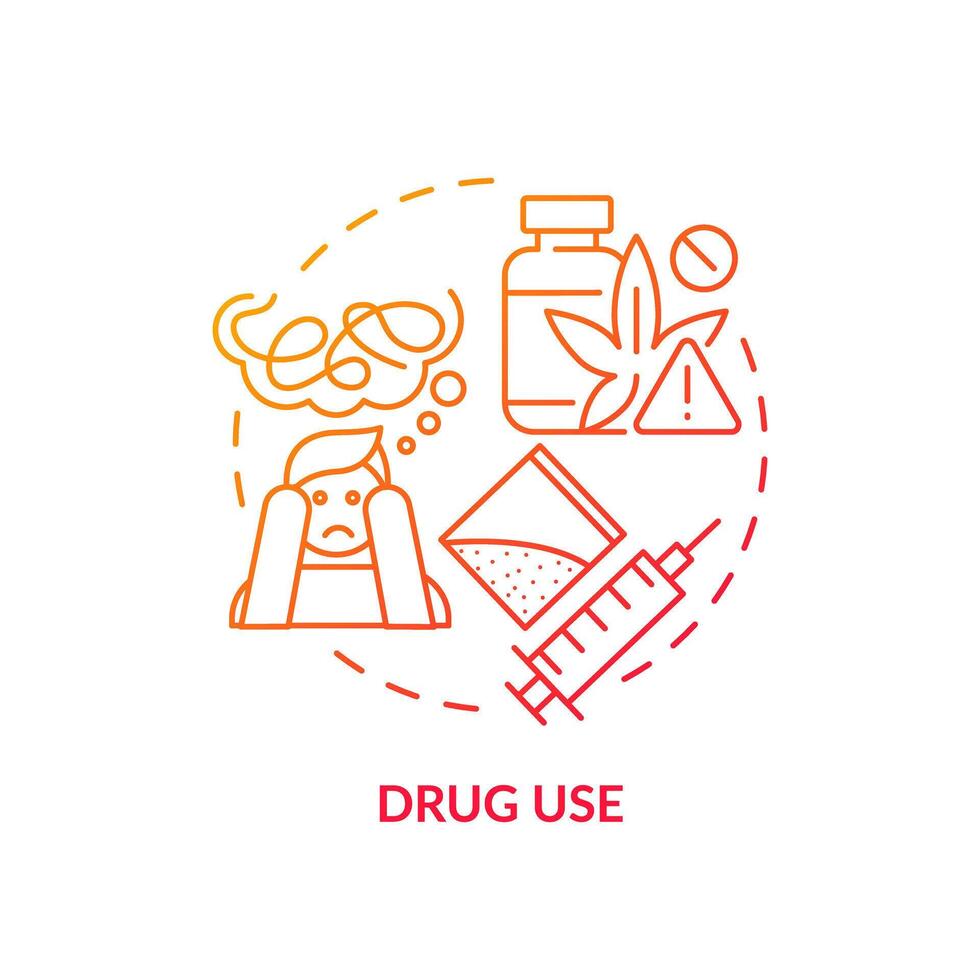 Drug use red gradient concept icon. Health issues, addiction. Life disruption. Round shape line illustration. Abstract idea. Graphic design. Easy to use in infographic, presentation, brochure, booklet vector