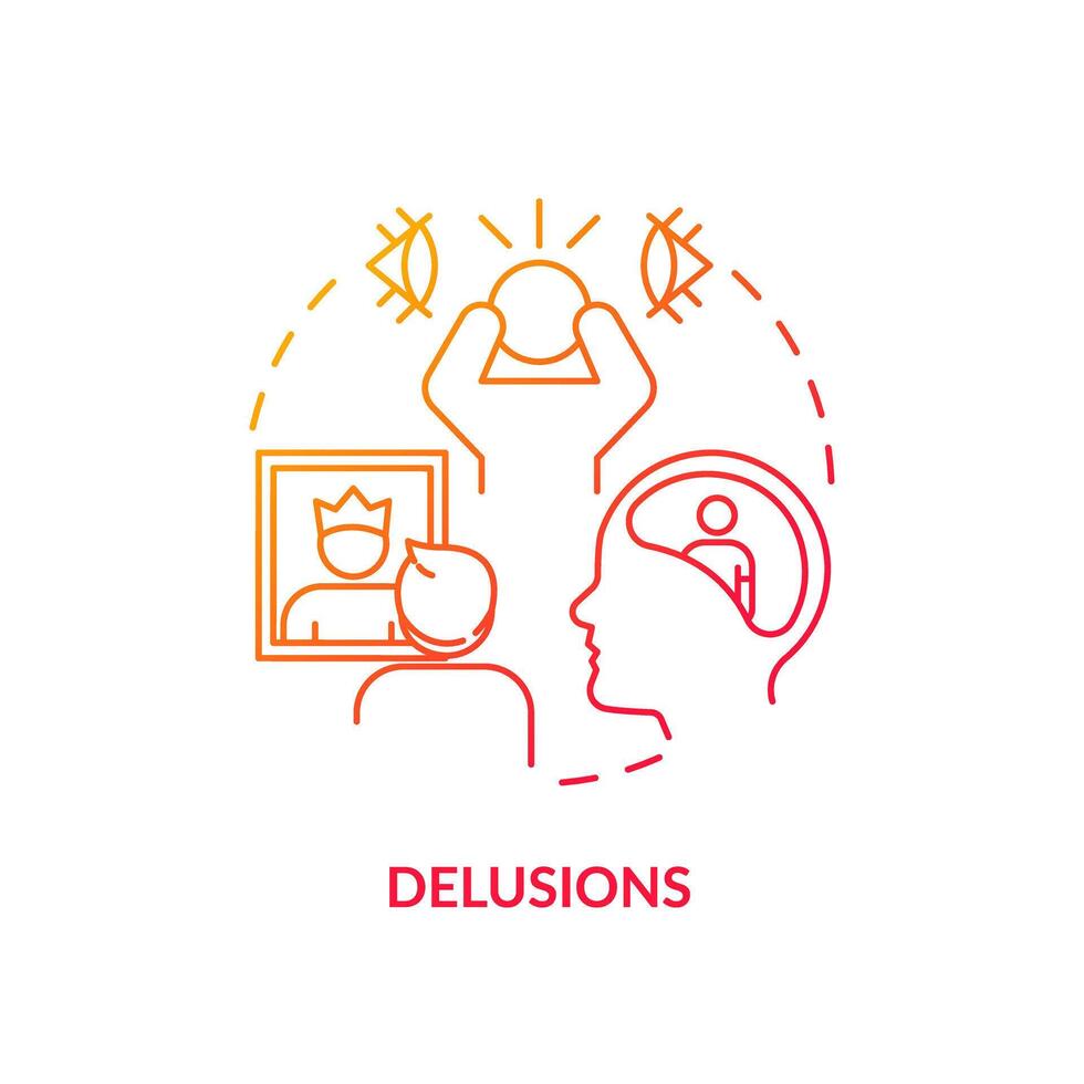 Delusion mental illness red gradient concept icon. Cognitive disorder. Round shape line illustration. Abstract idea. Graphic design. Easy to use in infographic, presentation, brochure, booklet vector