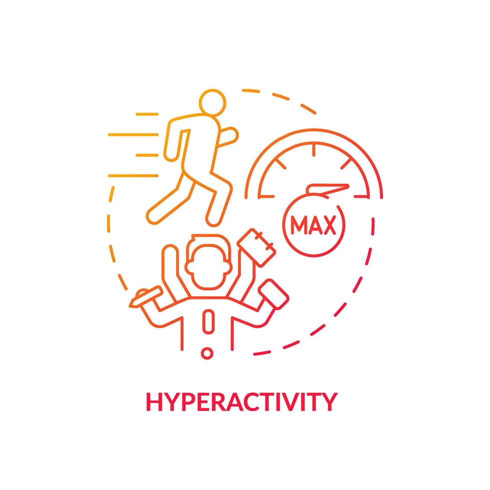 Hyperactivity, focus issues red gradient concept icon. Cognitive development. Round shape line illustration. Abstract idea. Graphic design. Easy to use in infographic, presentation, brochure, booklet vector