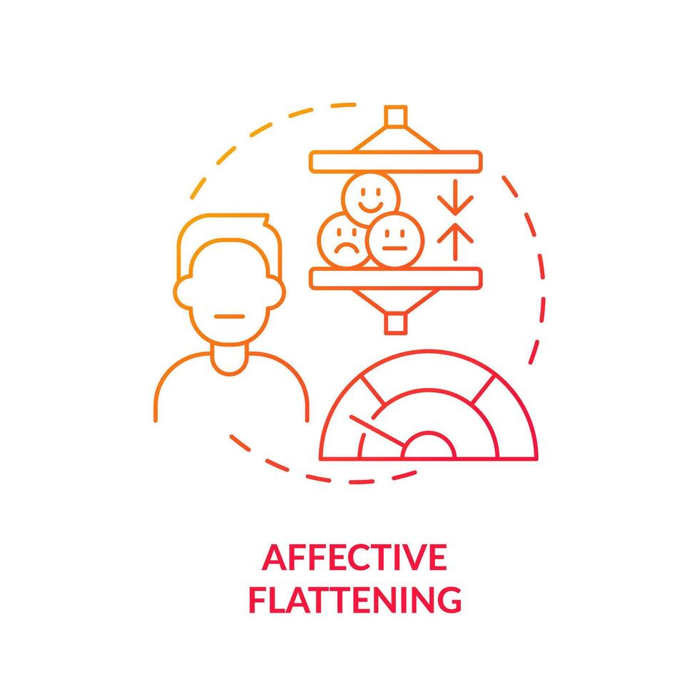 Affective flattening red gradient concept icon. Schizophrenia symptom. Round shape line illustration. Abstract idea. Graphic design. Easy to use in infographic, presentation, brochure, booklet vector