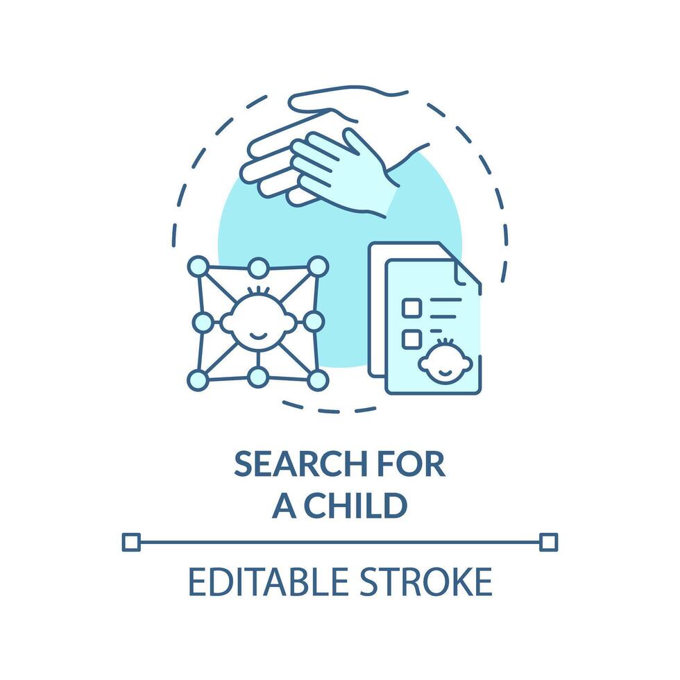 Search for child soft blue concept icon. Waiting for adoption. Matching with baby. Child care. Social services. Round shape line illustration. Abstract idea. Graphic design. Easy to use vector