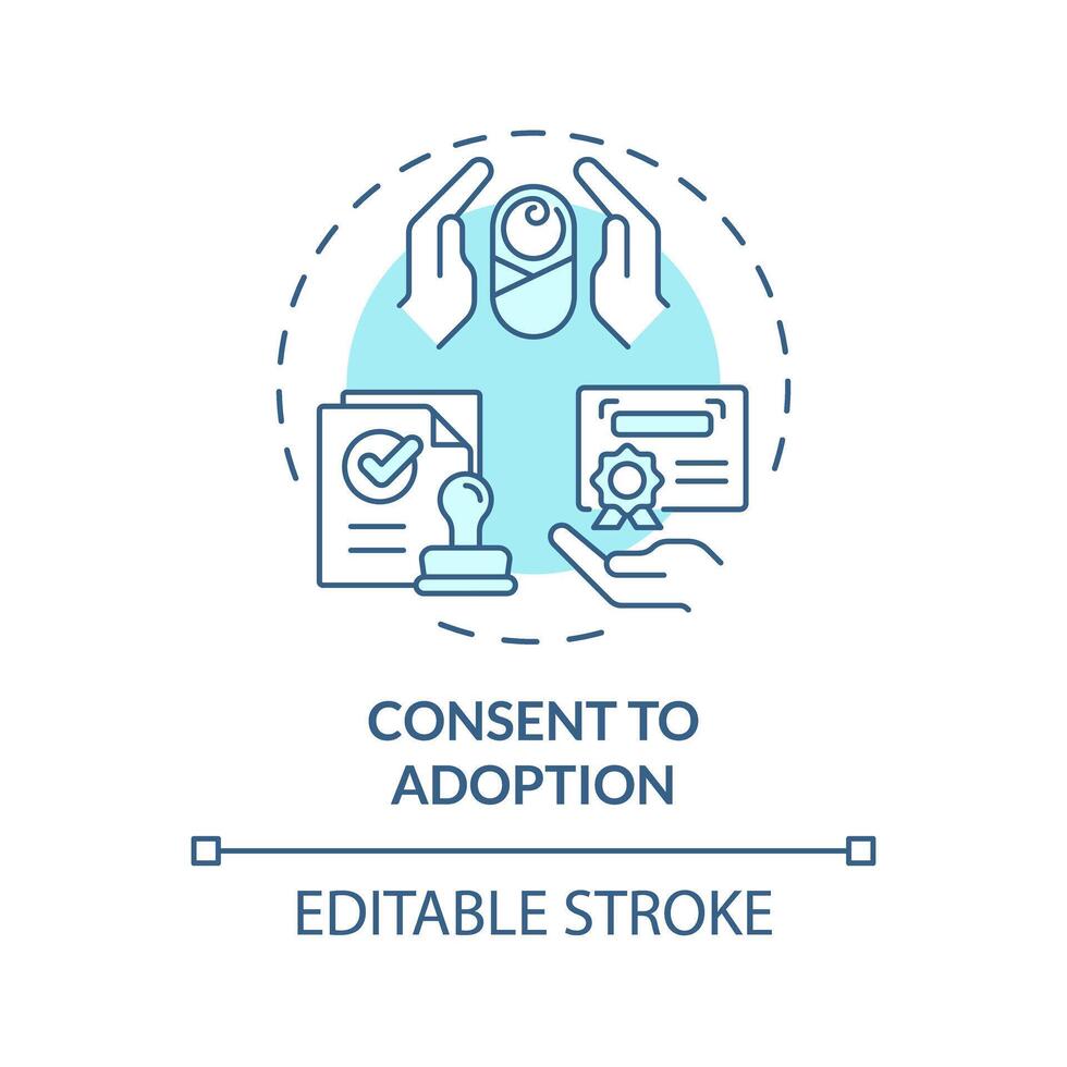 Consent to adoption soft blue concept icon. Adoption certificate. Becoming parents. Legal documents. Child welfare. Round shape line illustration. Abstract idea. Graphic design. Easy to use vector