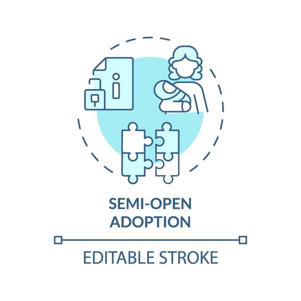 Semi open adoption soft blue concept icon. Limited contact with biological parent. Identity protection. Child custody. Round shape line illustration. Abstract idea. Graphic design. Easy to use vector